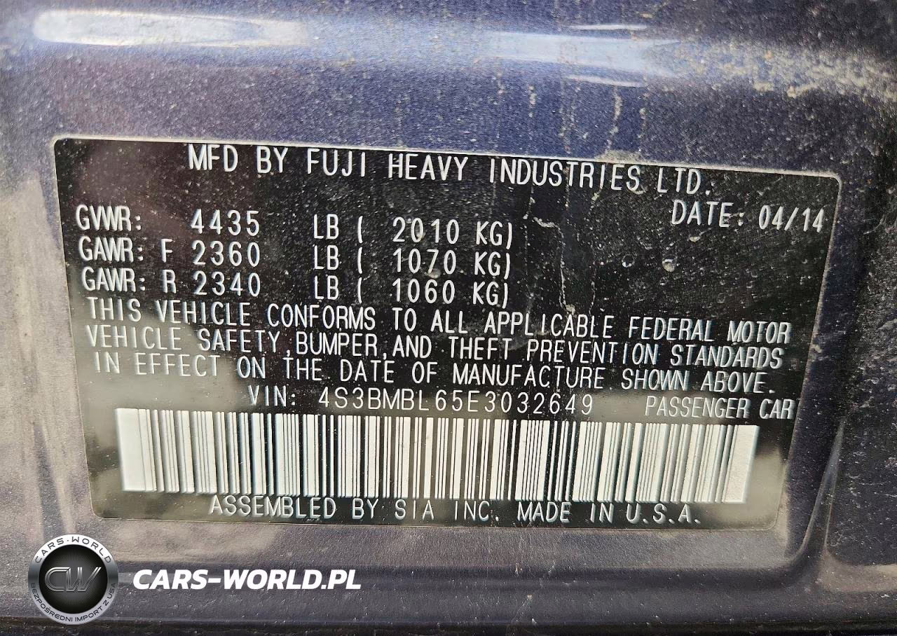 2014 Subaru Legacy 2.5I Limited VIN:4S3BMBL65E3032649 - 13
