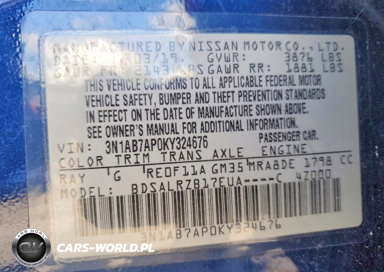 2019 Nissan Sentra Sr VIN:3N1AB7AP0KY324676 - 12
