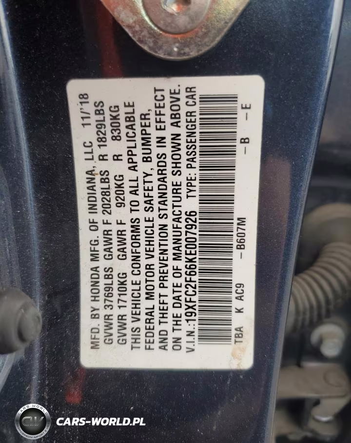 2019 Honda Civic Lx VIN:19XFC2F66KE007926 - 13