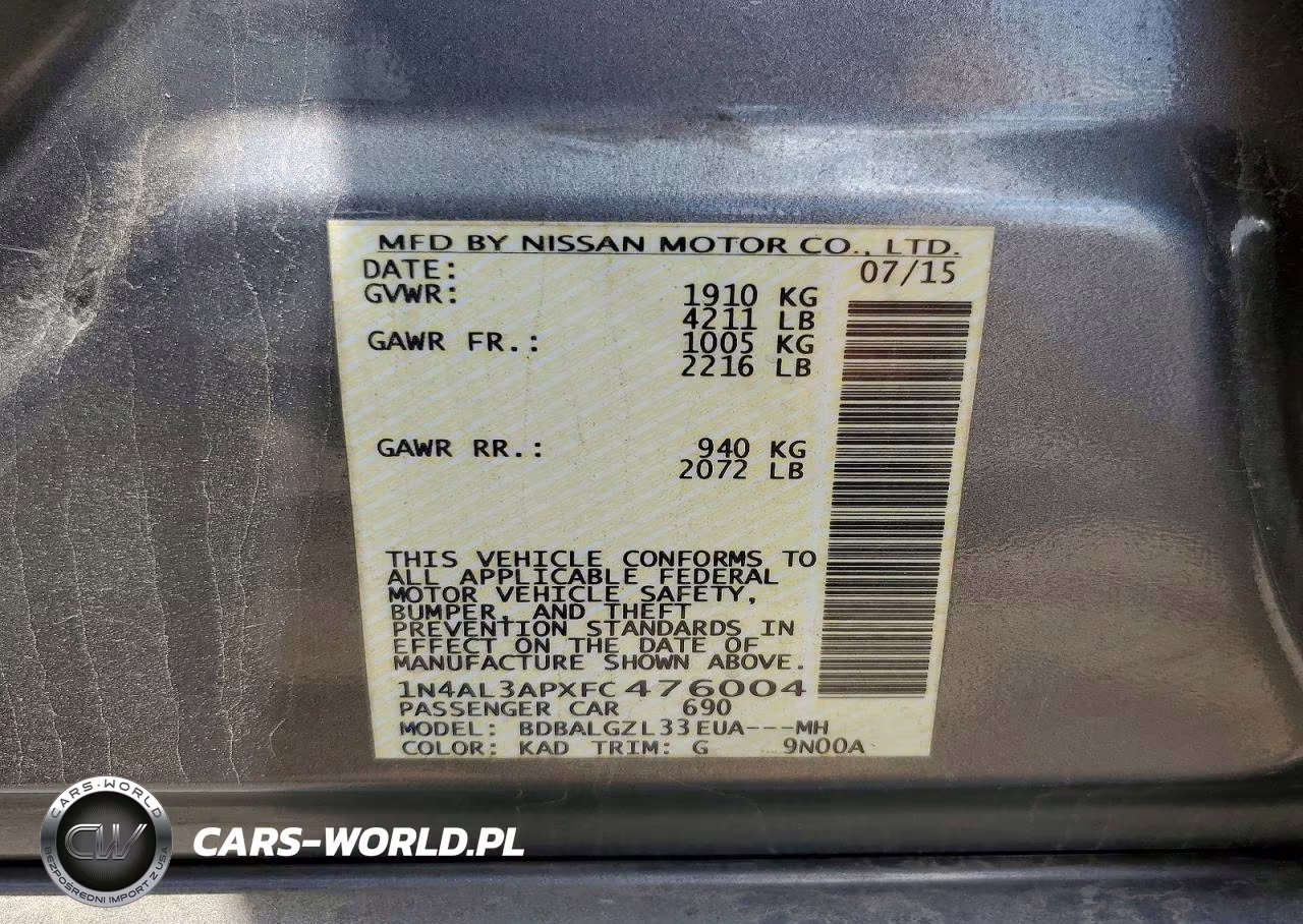 2015 Nissan Altima 2.5 S VIN:1N4AL3APXFC476004 - 12