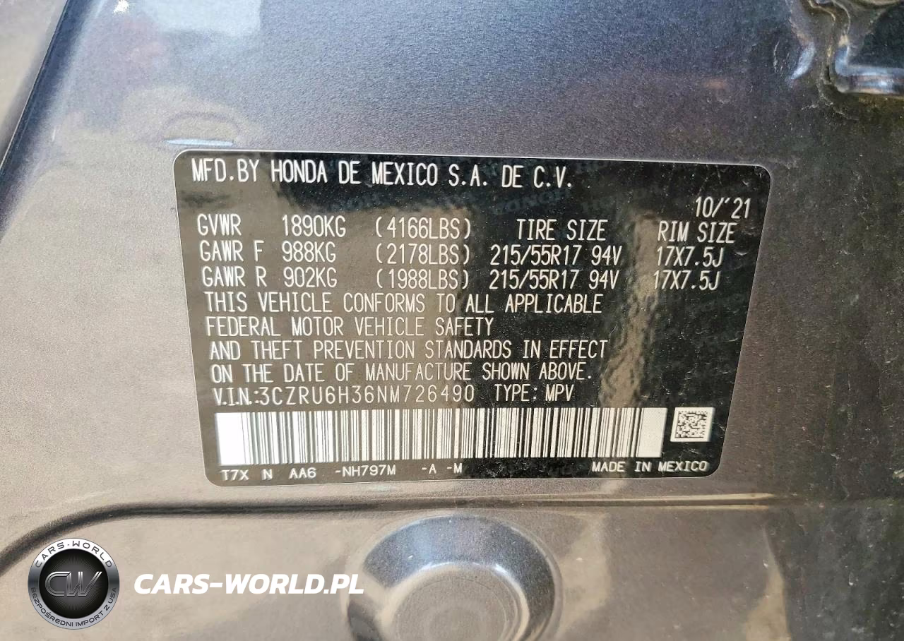 2022 Honda Hr-V Lx VIN:3CZRU6H36NM726490 - 13