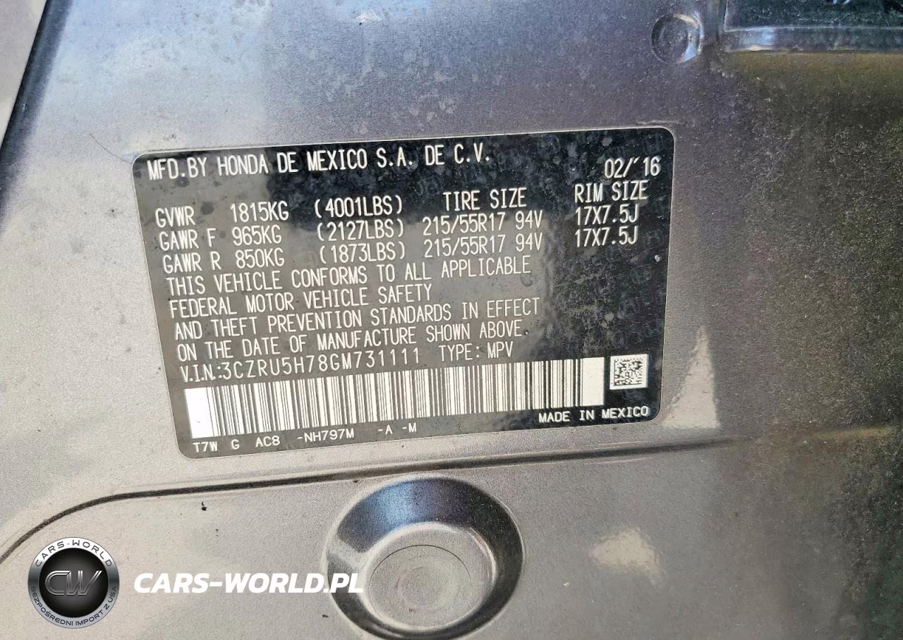 2016 Honda Hr-V Exl VIN:3CZRU5H78GM731111 - 13