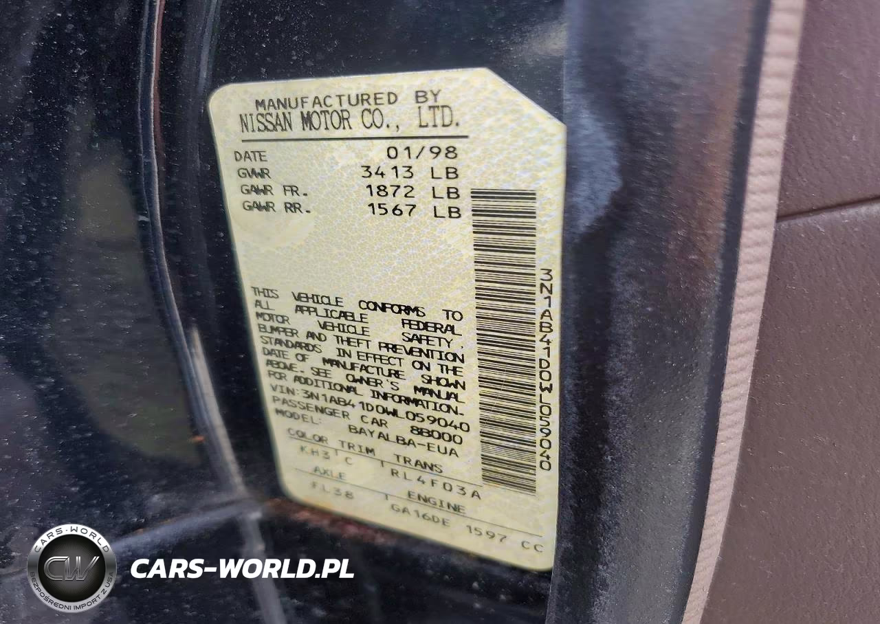 1998 Nissan Sentra Base VIN:3N1AB41D0WL059040 - 12