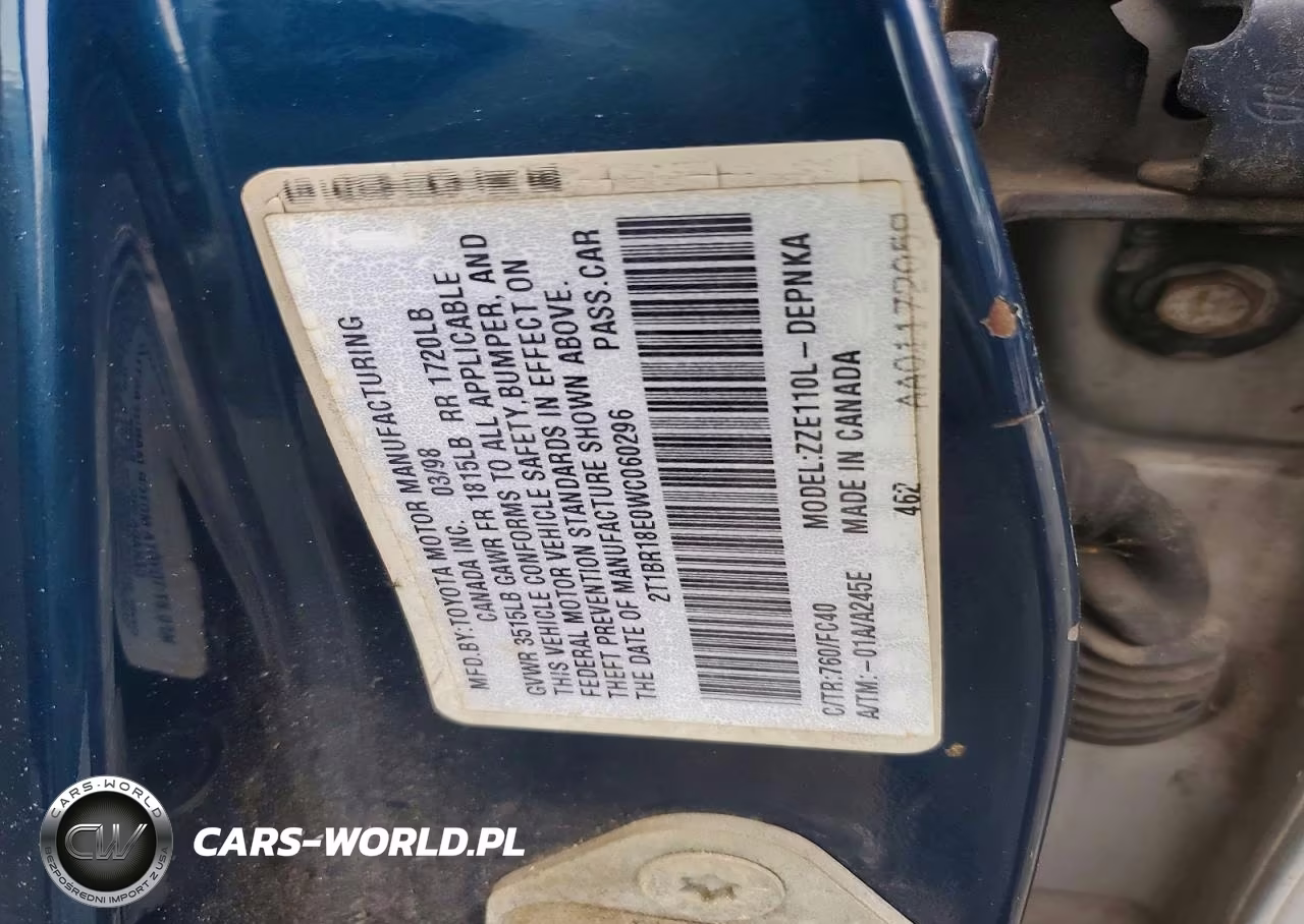 1998 Toyota Corolla Ve VIN:2T1BR18E0WC060296 - 12