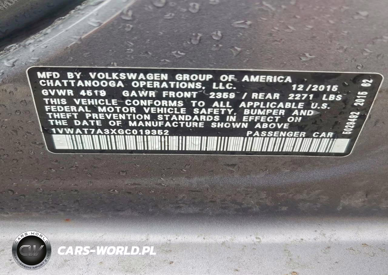 2016 Volkswagen Passat S VIN:1VWAT7A3XGC019352 - 12