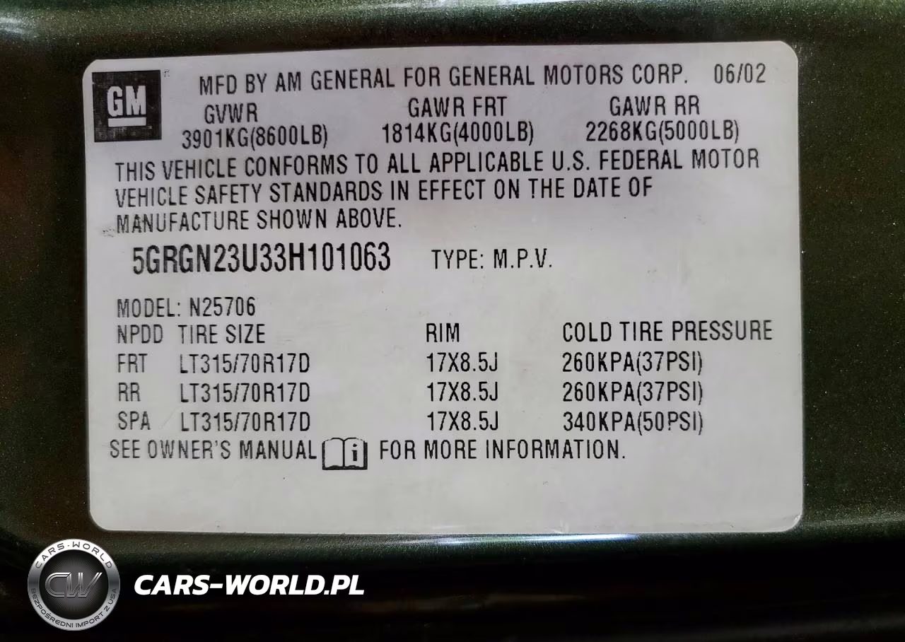2003 Hummer H2 VIN:5GRGN23U33H101063 - 13