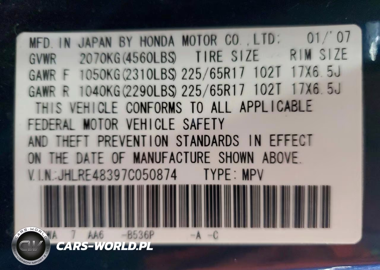 2007 Honda Cr-V Lx VIN:JHLRE48397C050874 - 13