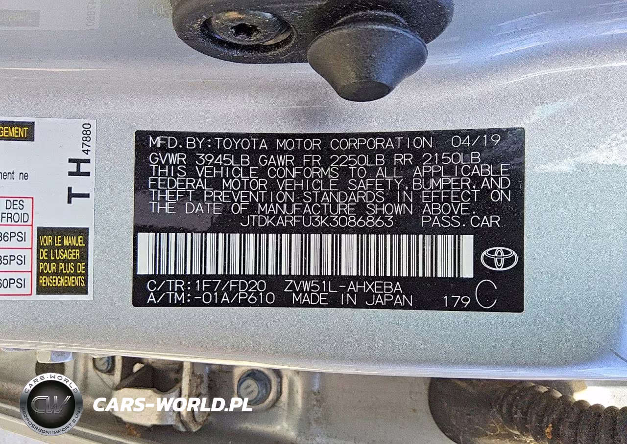 2019 Toyota Prius Le VIN:JTDKARFU3K3086863 - 12