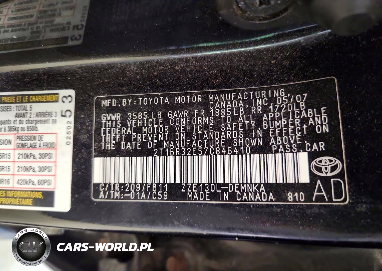 2007 Toyota Corolla Le VIN:2T1BR32E57C846410 - 12