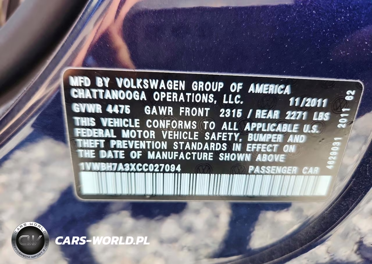 2012 Volkswagen Passat Se VIN:1VWBH7A3XCC027094 - 12