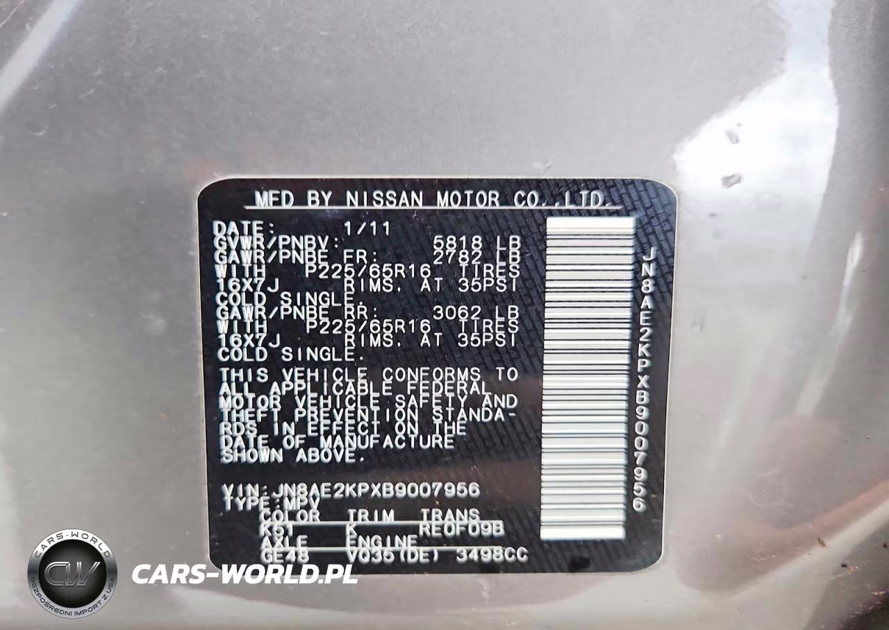 2011 Nissan Quest 3.5 S VIN:JN8AE2KPXB9007956 - 13