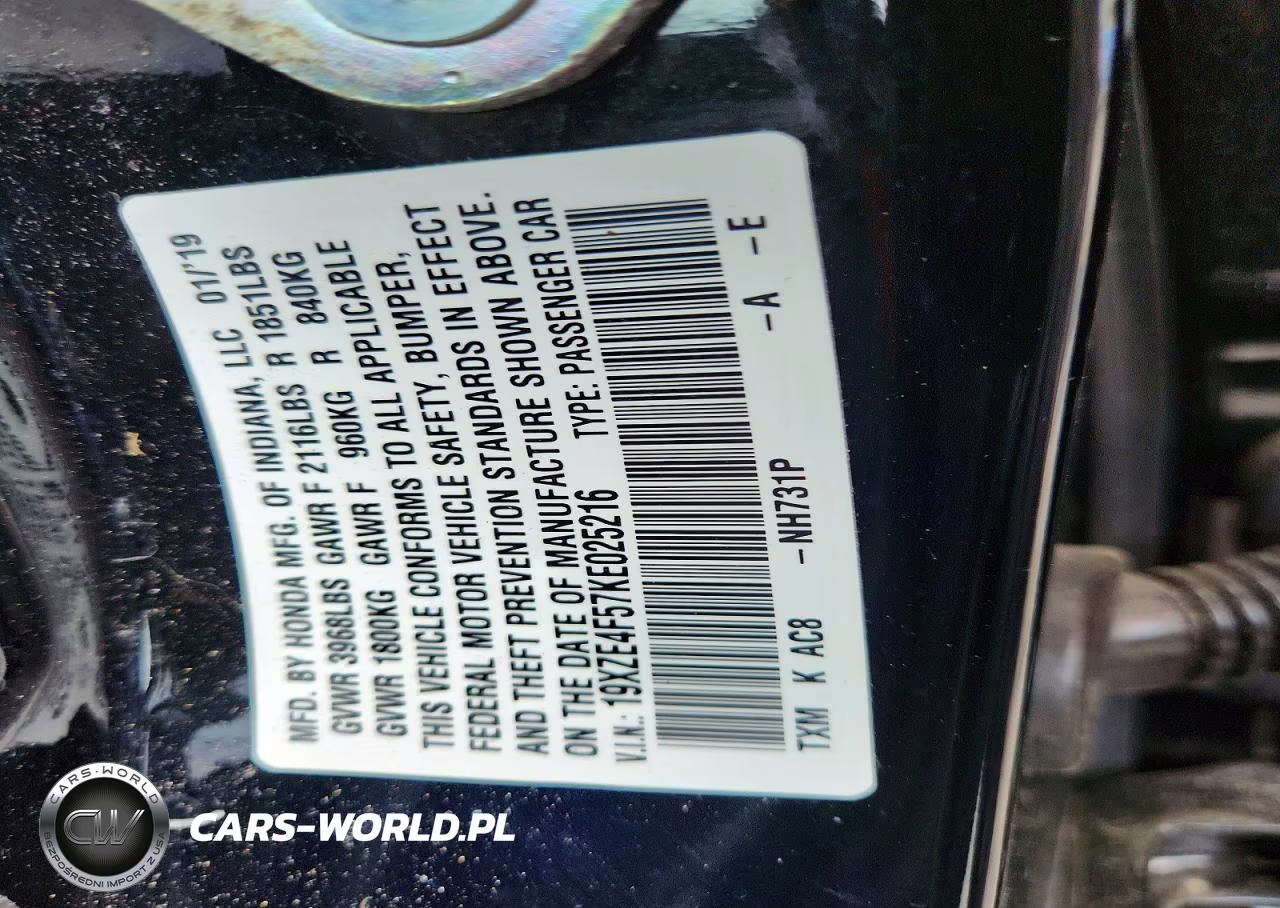 2019 Honda Insight Ex VIN:19XZE4F57KE025216 - 12