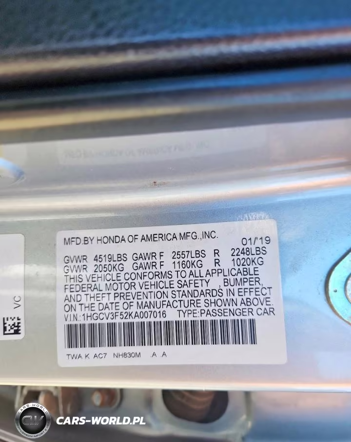 2019 Honda Accord Hybrid Exl VIN:1HGCV3F52KA007016 - 12