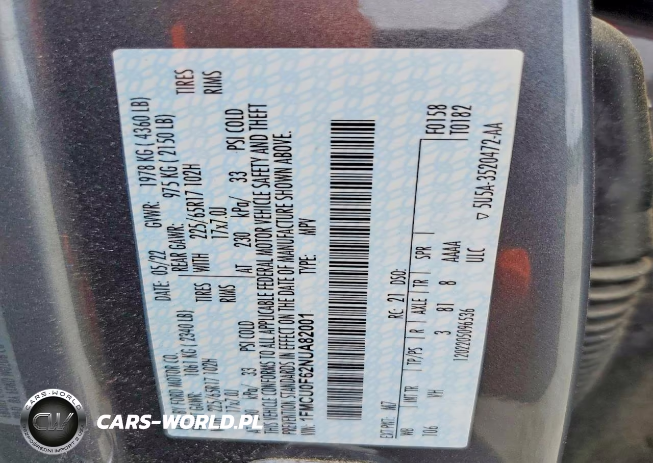 2022 Ford Escape S VIN:1FMCU0F62NUA82001 - 14