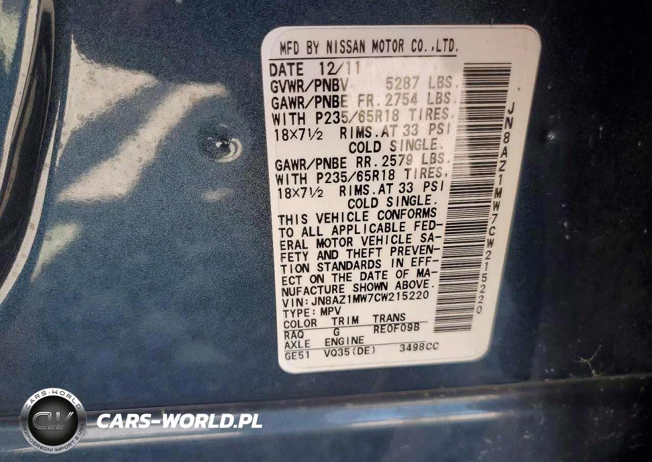 2012 Nissan Murano S VIN:JN8AZ1MW7CW215220 - 13