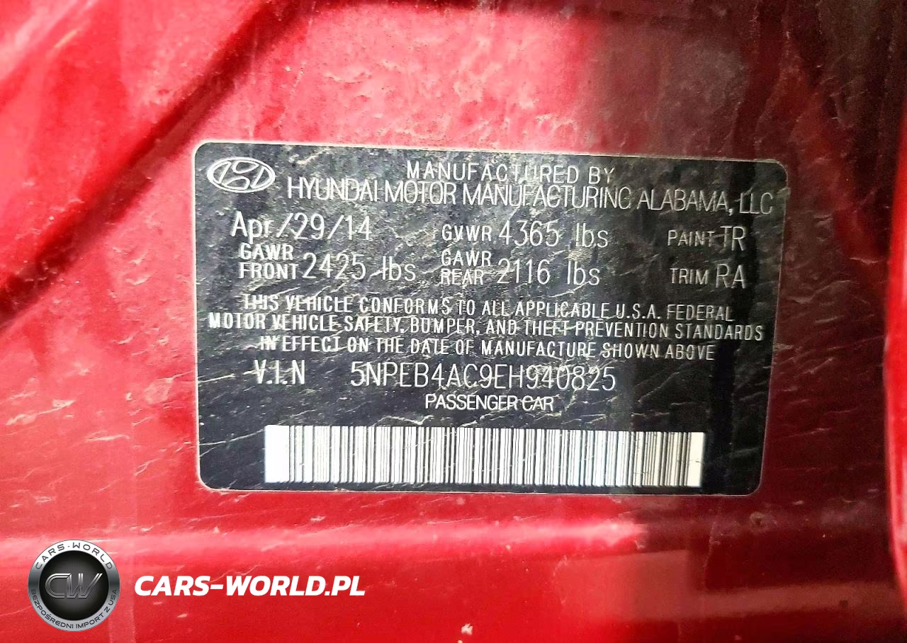 2014 Hyundai Sonata Gls VIN:5NPEB4AC9EH940825 - 12