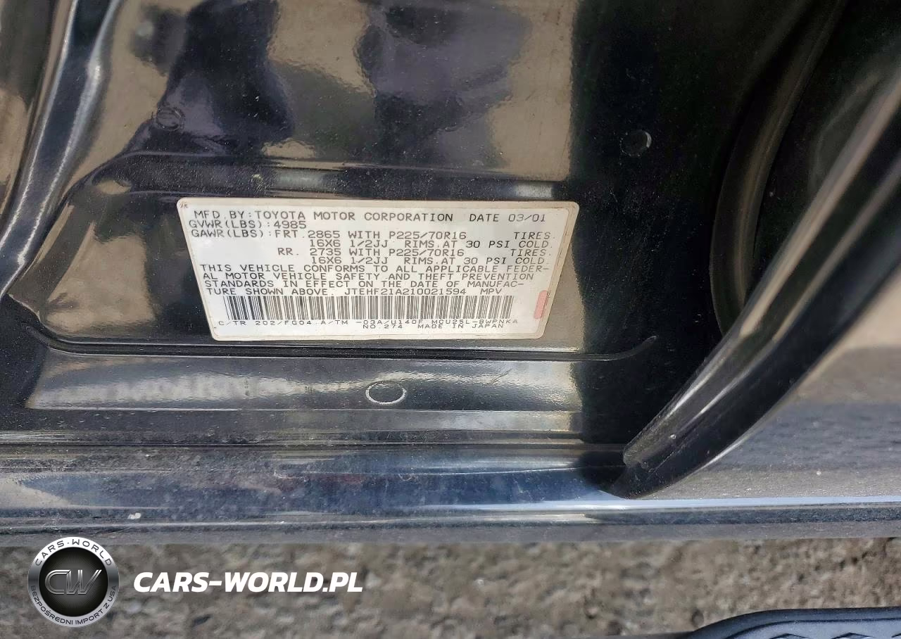 2001 Toyota Highlander Base VIN:JTEHF21A210021594 - 13
