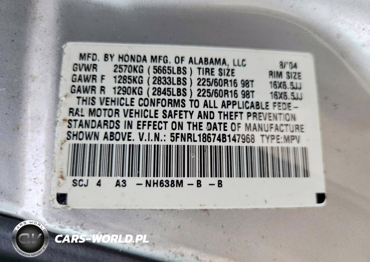 2004 Honda Odyssey Ex VIN:5FNRL18674B147968 - 13