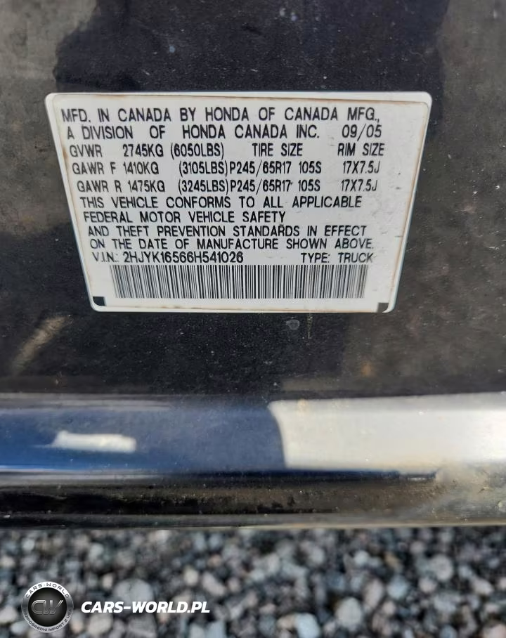 2006 Honda Ridgeline Rtl VIN:2HJYK16566H541026 - 12