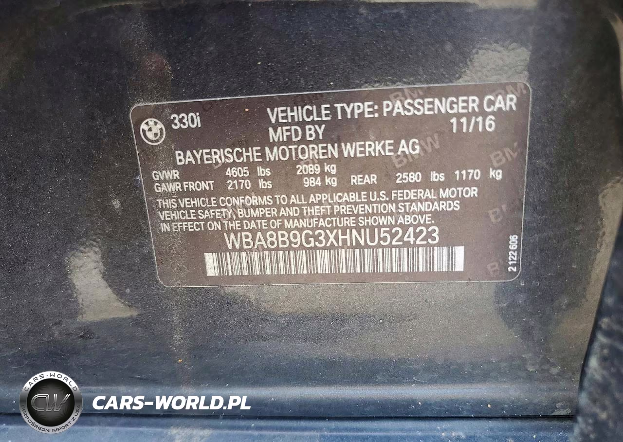 2017 BMW 330 I VIN:WBA8B9G3XHNU52423 - 12