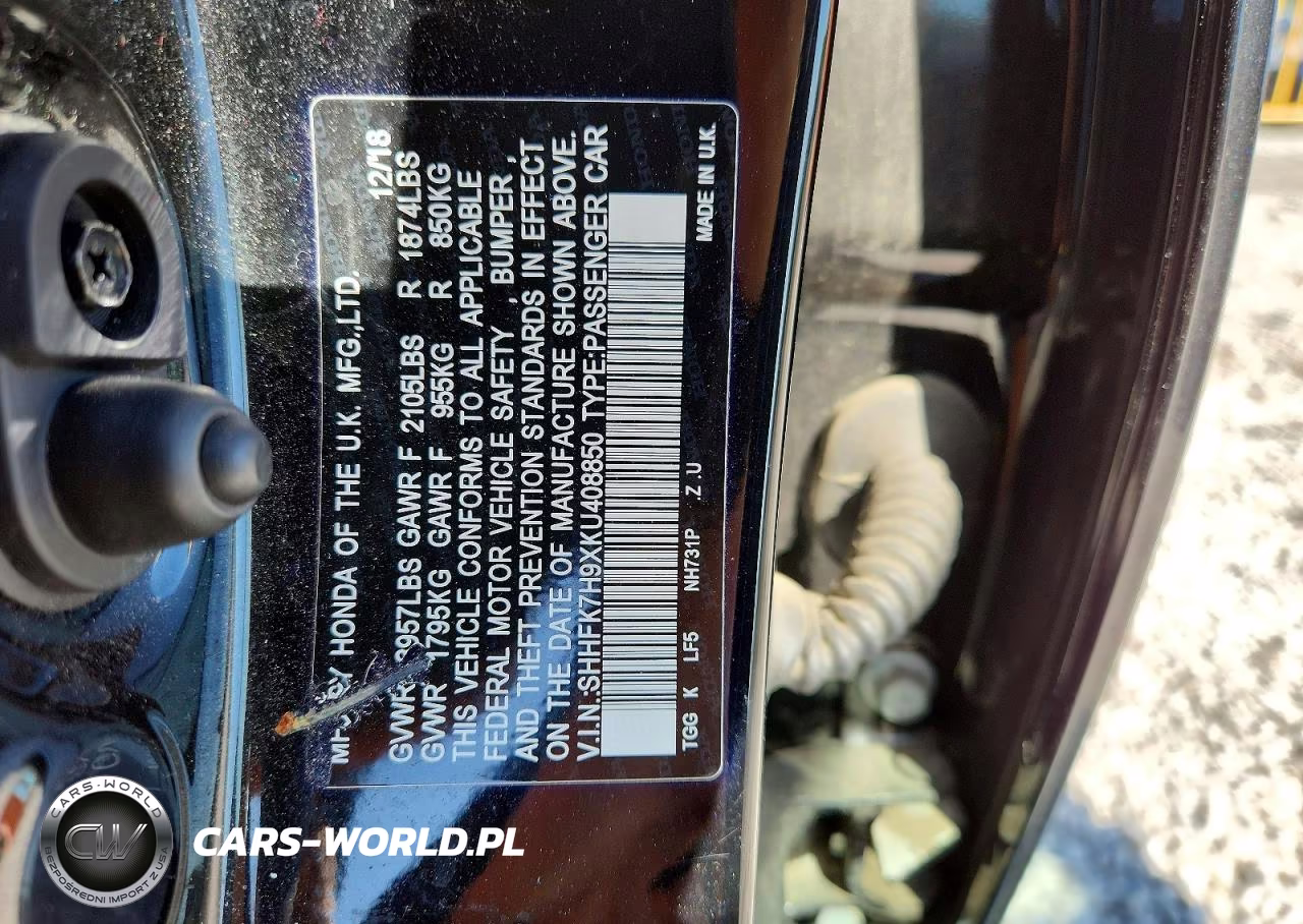 2019 Honda Civic Sport Touring VIN:SHHFK7H9XKU408850 - 12