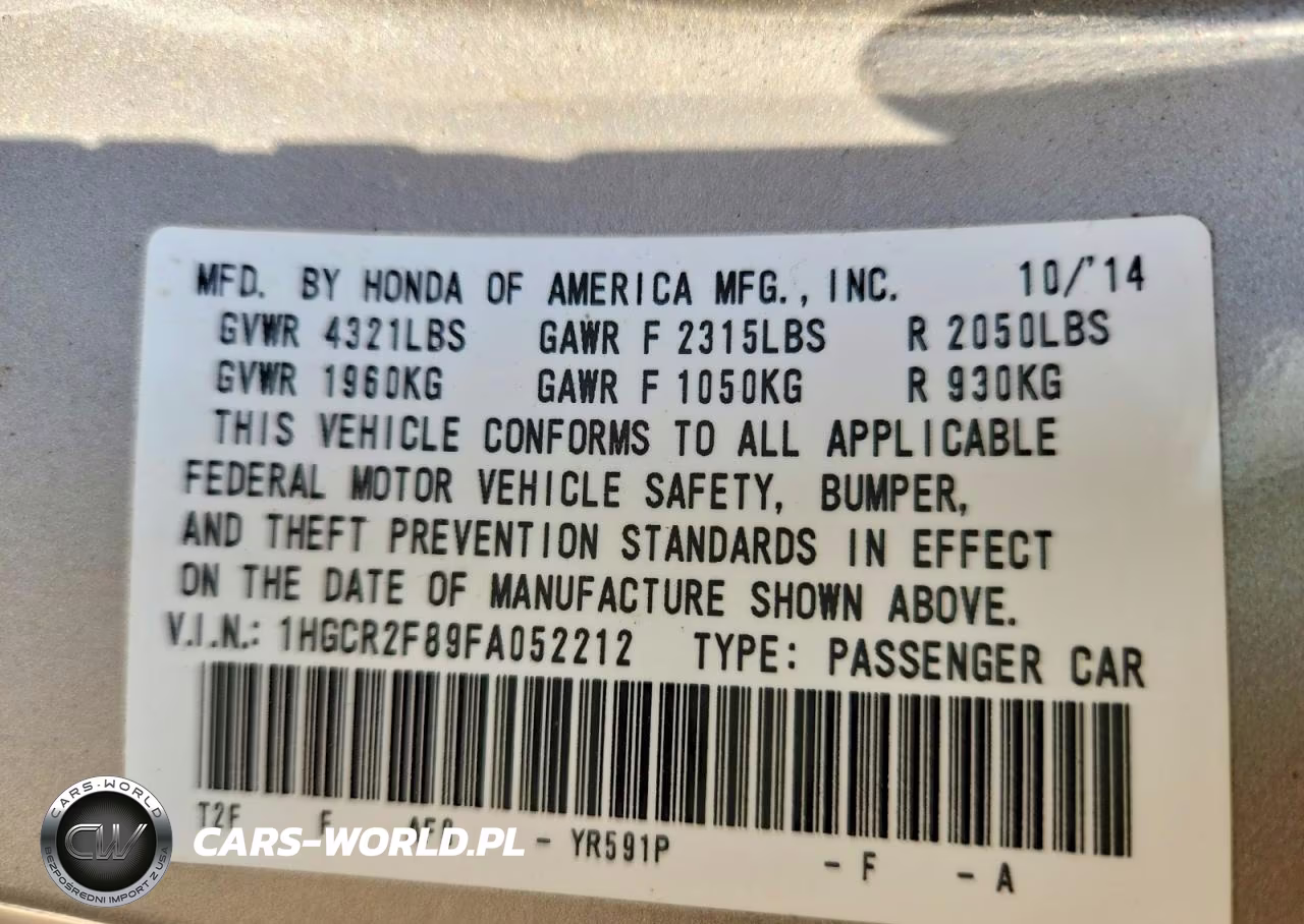 2015 Honda Accord Exl VIN:1HGCR2F89FA052212 - 13
