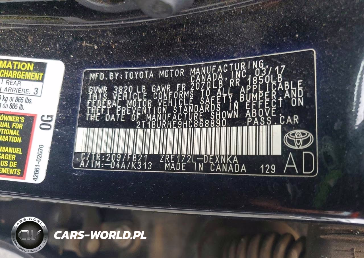 2017 Toyota Corolla Le VIN:2T1BURHE9HC868890 - 12