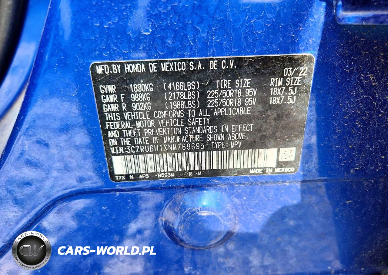 2022 Honda Hr-V Sport VIN:3CZRU6H1XNM769695 - 13