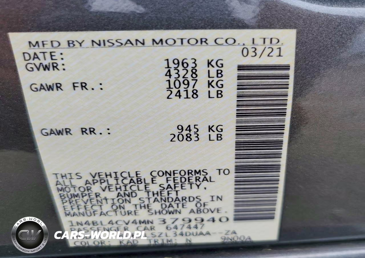 2021 Nissan Altima Sr VIN:1N4BL4CV4MN379940 - 12