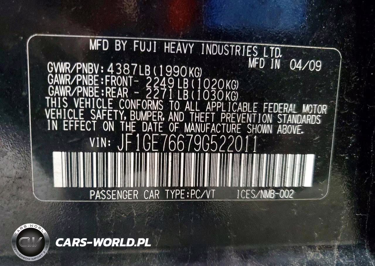 2009 Subaru Impreza Wrx VIN:JF1GE76679G522011 - 12