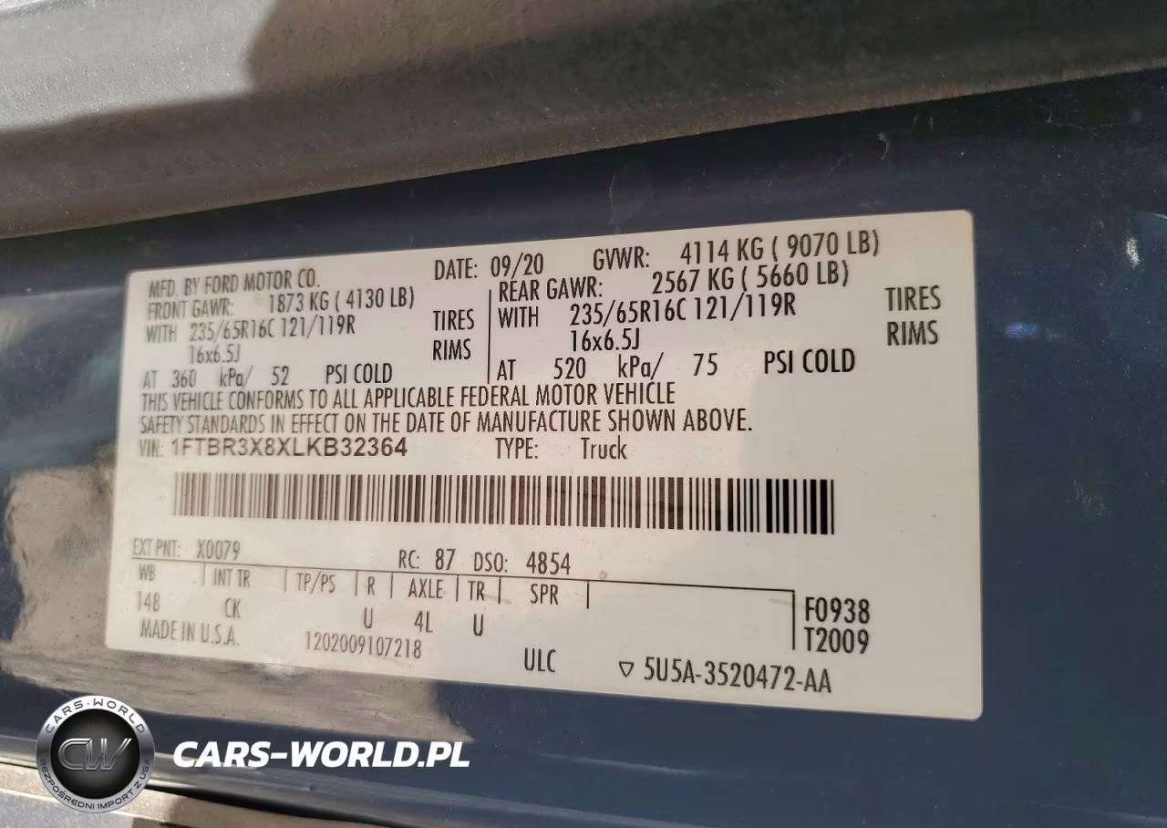 2020 Ford Transit T-250 Delivery Van VIN:1FTBR3X8XLKB32364 - 13