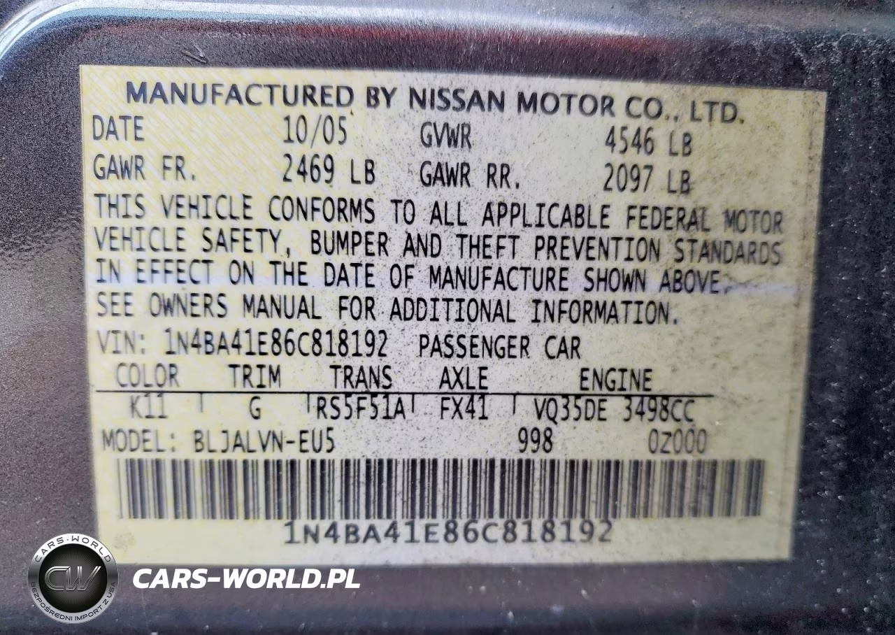2006 Niss Maxima VIN:1N4BA41E86C818192 - 14