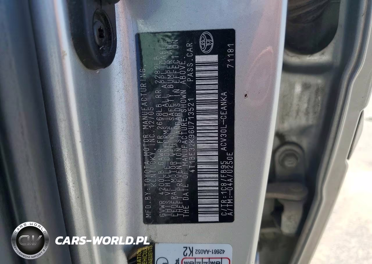 2006 Toyota Camry Le VIN:4T1BE32K96U713521 - 12