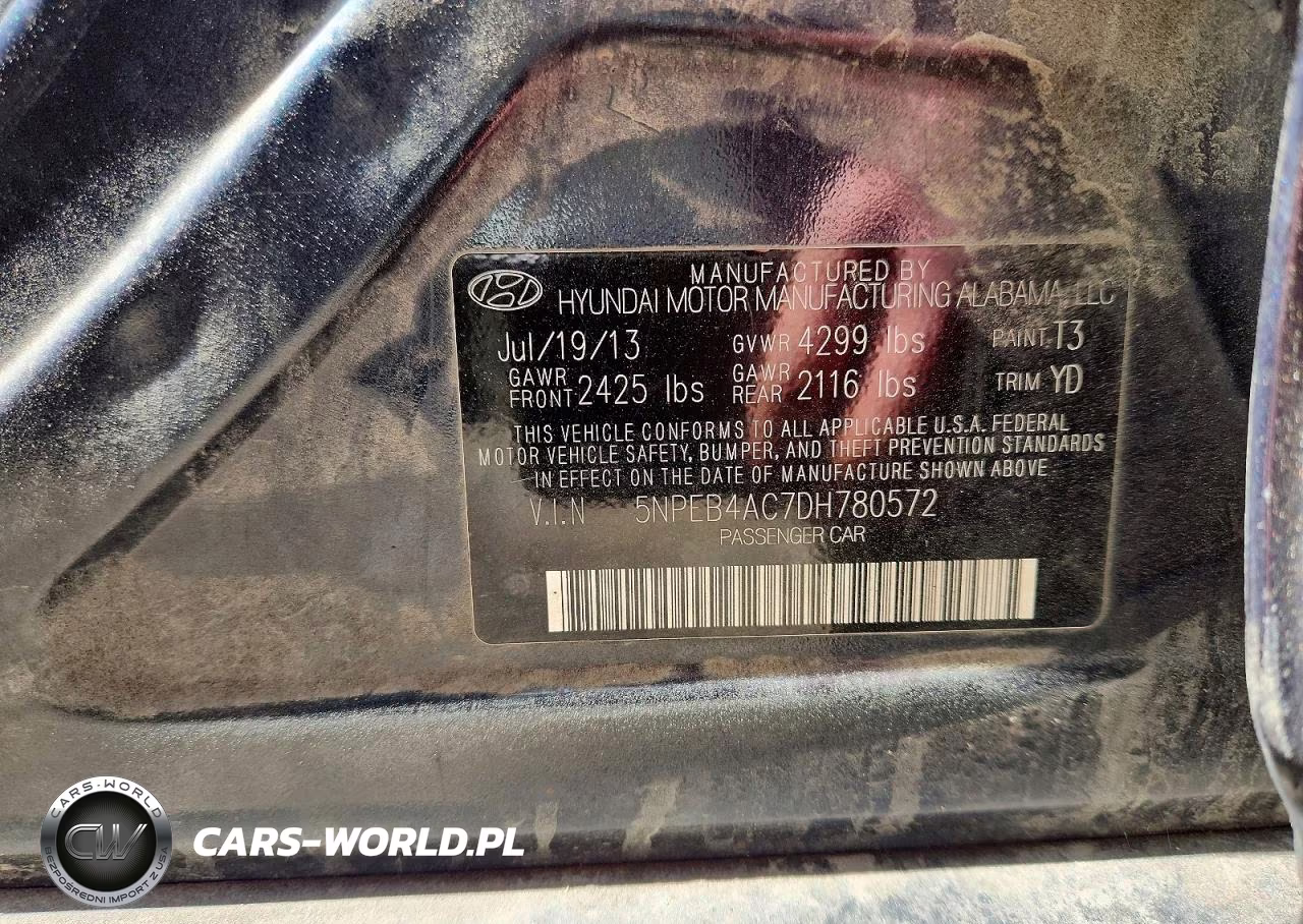2013 Hyundai Sonata Gls VIN:5NPEB4AC7DH780572 - 12