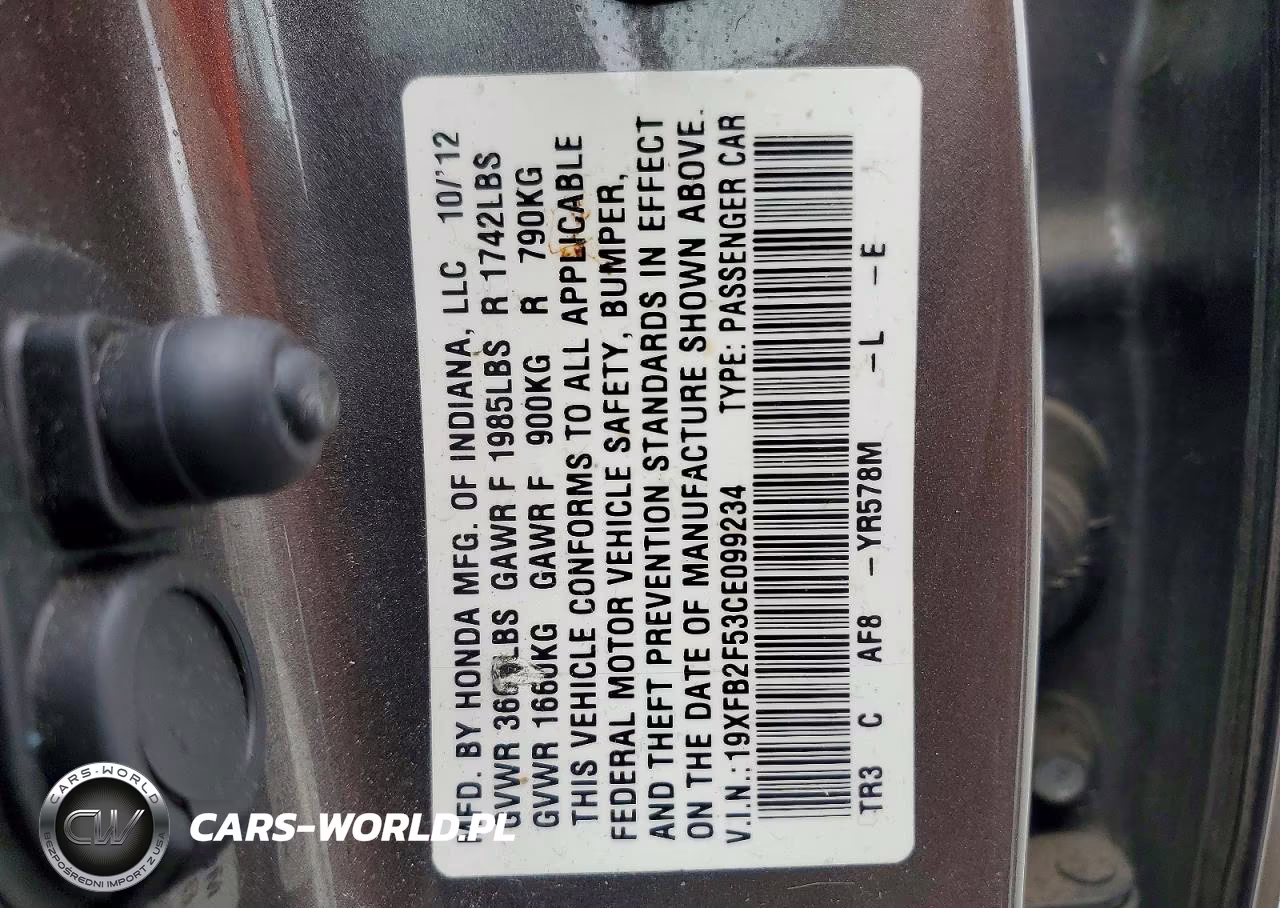 2012 Honda Civic Lx VIN:19XFB2F53CE099234 - 12