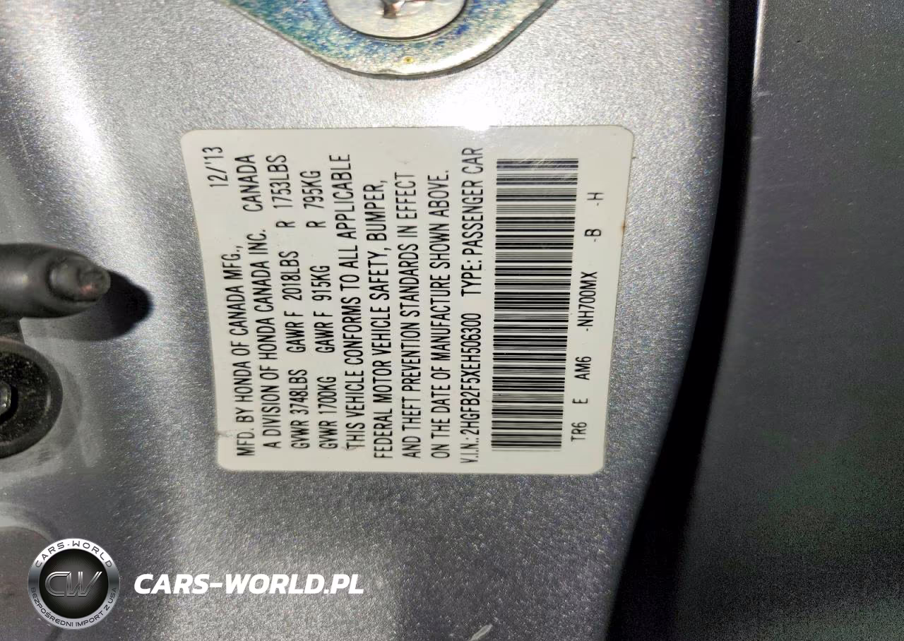 2014 Honda Civic Lx VIN:2HGFB2F5XEH506300 - 12
