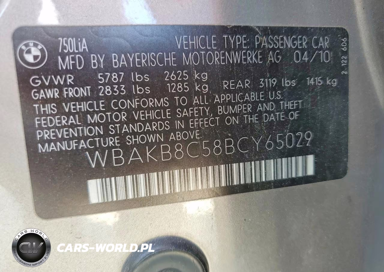 2011 BMW 750 Li VIN:WBAKB8C58BCY65029 - 12