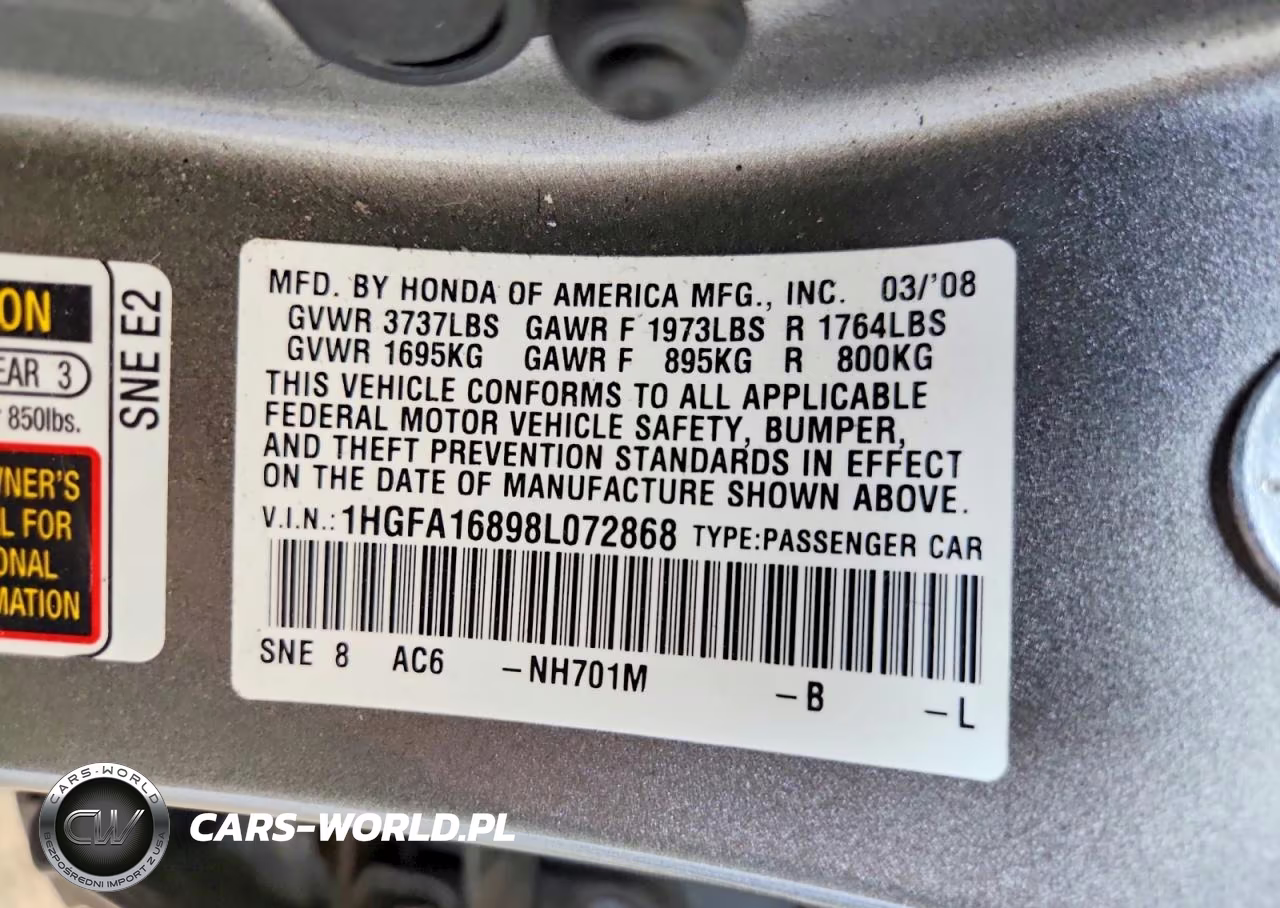 2008 Honda Civic Ex VIN:1HGFA16898L072868 - 13