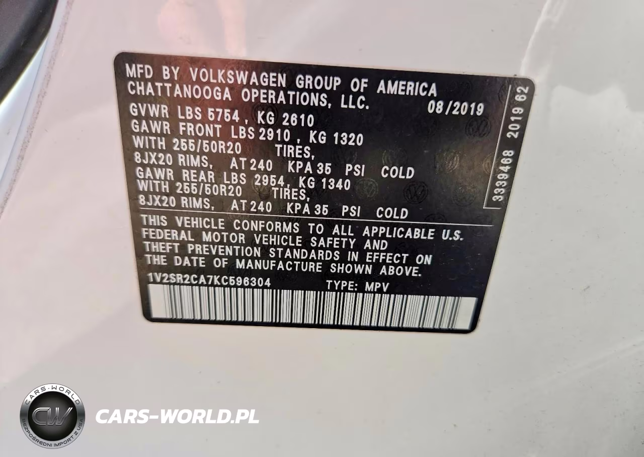 2019 Volkswagen Atlas Sel VIN:1V2SR2CA7KC596304 - 13