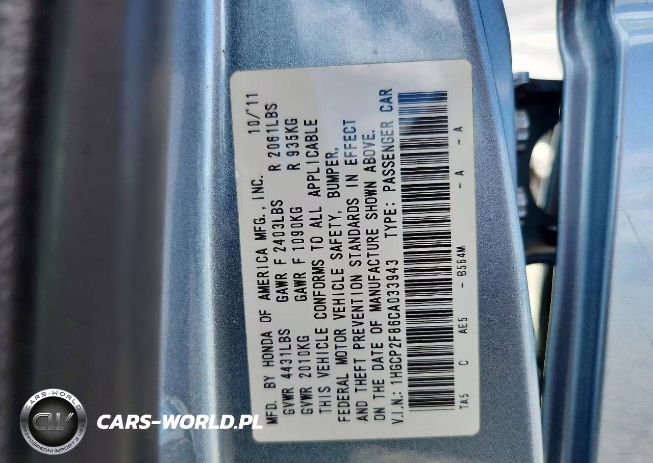 2012 Honda Accord Exl VIN:1HGCP2F86CA033943 - 13