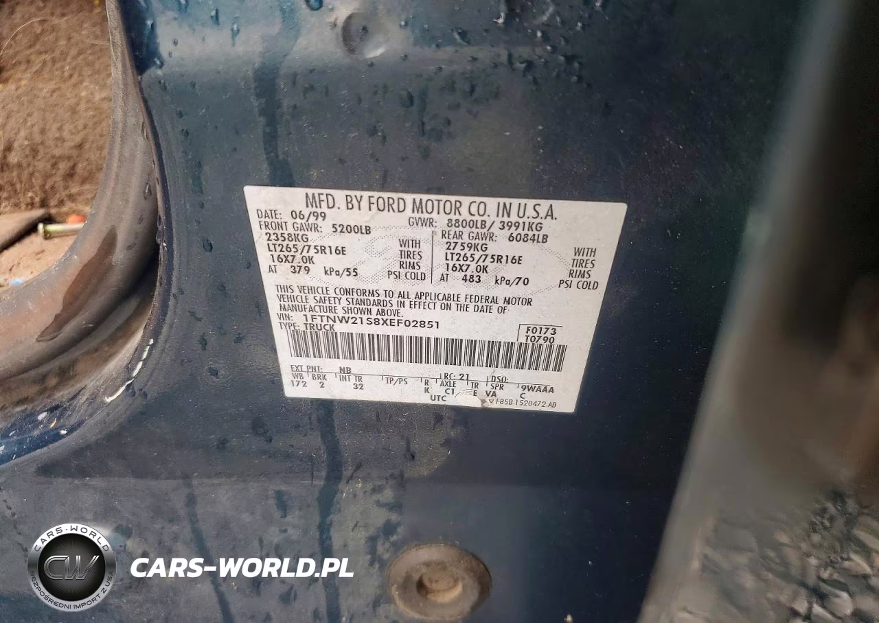 1999 Ford F250 Super Duty VIN:1FTNW21S8XEF02851 - 12
