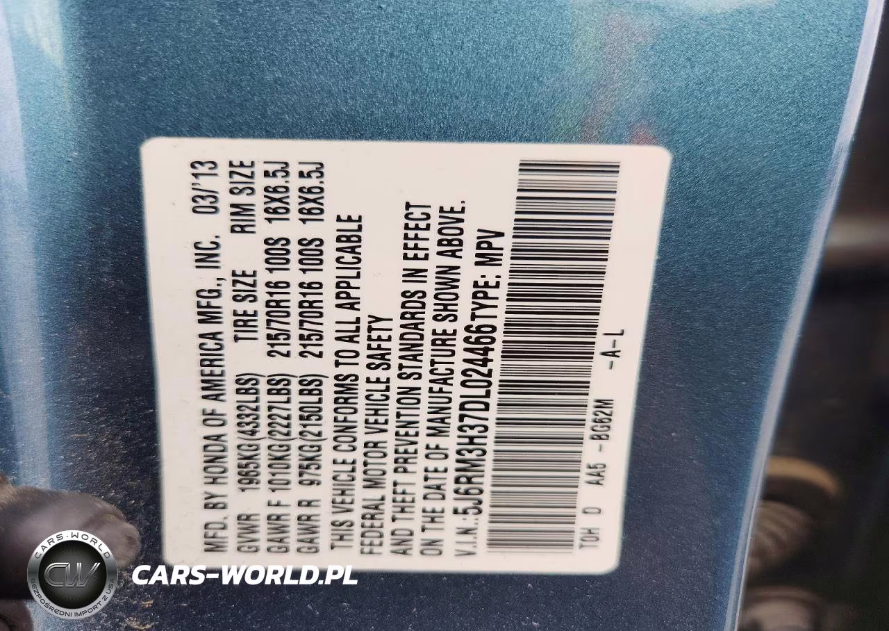 2013 Honda Cr-V Lx VIN:5J6RM3H37DL024466 - 13