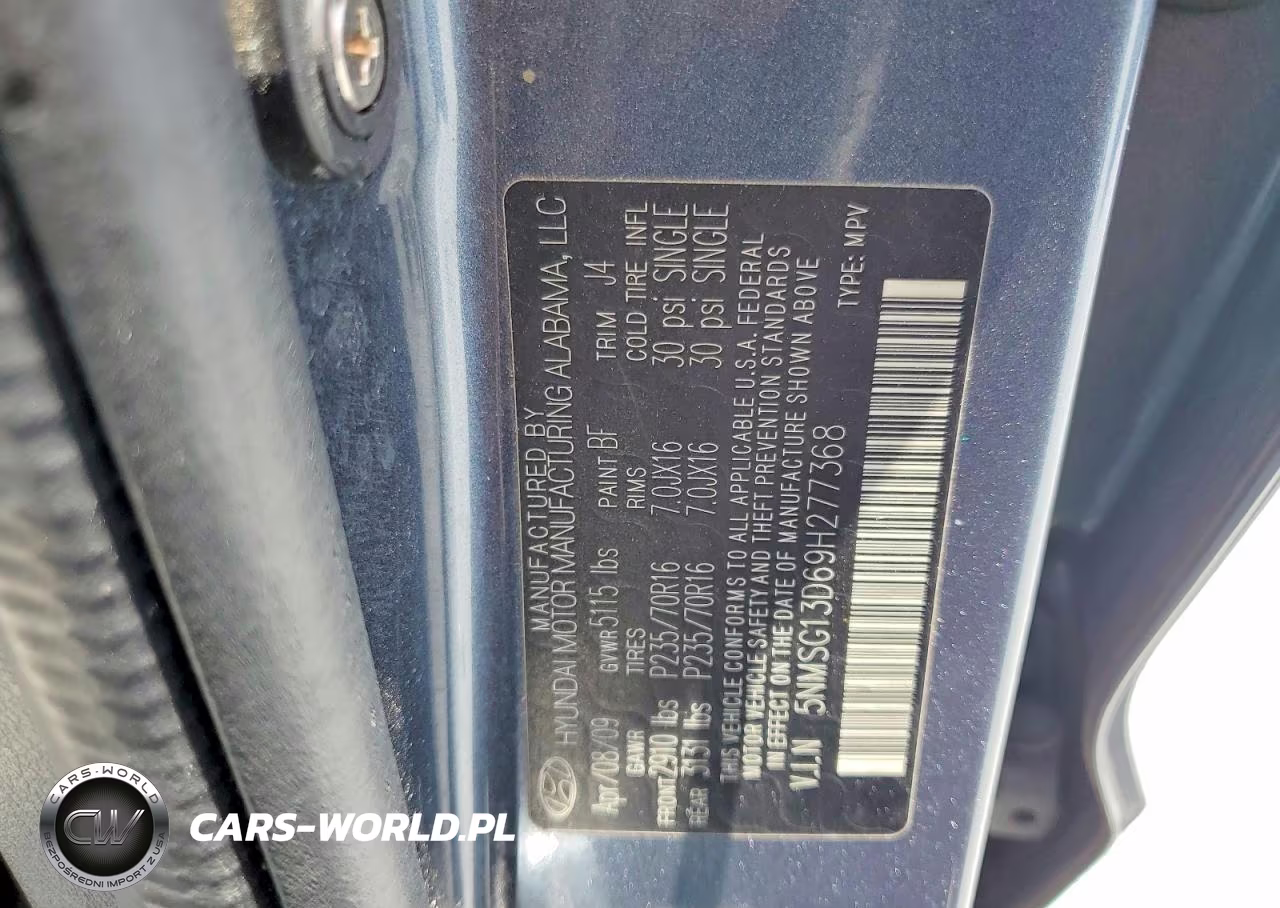 2009 Hyundai Santa Fe Gls VIN:5NMSG13D69H277368 - 12