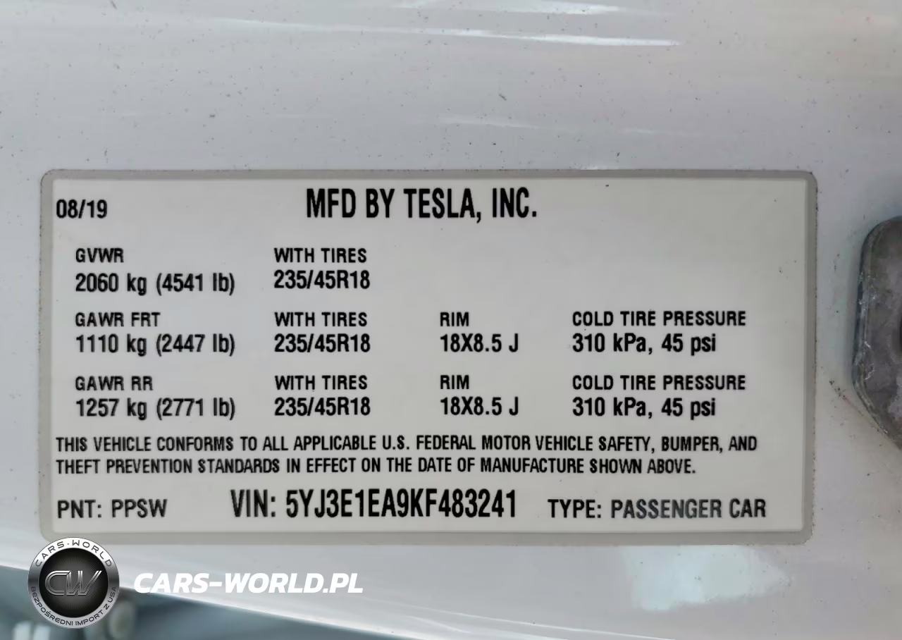 2019 Tesla Model 3 VIN:5YJ3E1EA9KF483241 - 12