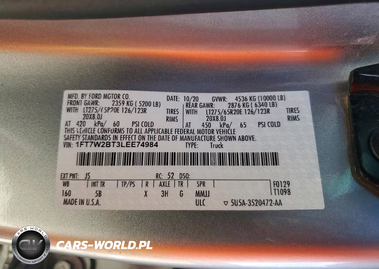2020 Ford F250 Super Duty VIN:1FT7W2BT3LEE74984 - 12