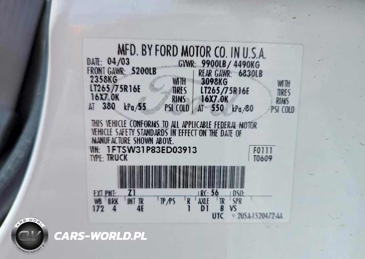 2003 Ford F350 Srw Super Duty VIN:1FTSW31P83ED03913 - 12