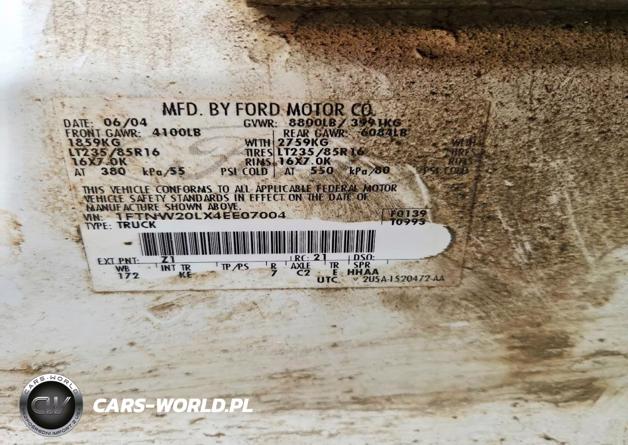 2004 Ford F250 Super Duty VIN:1FTNW20LX4EE07004 - 12