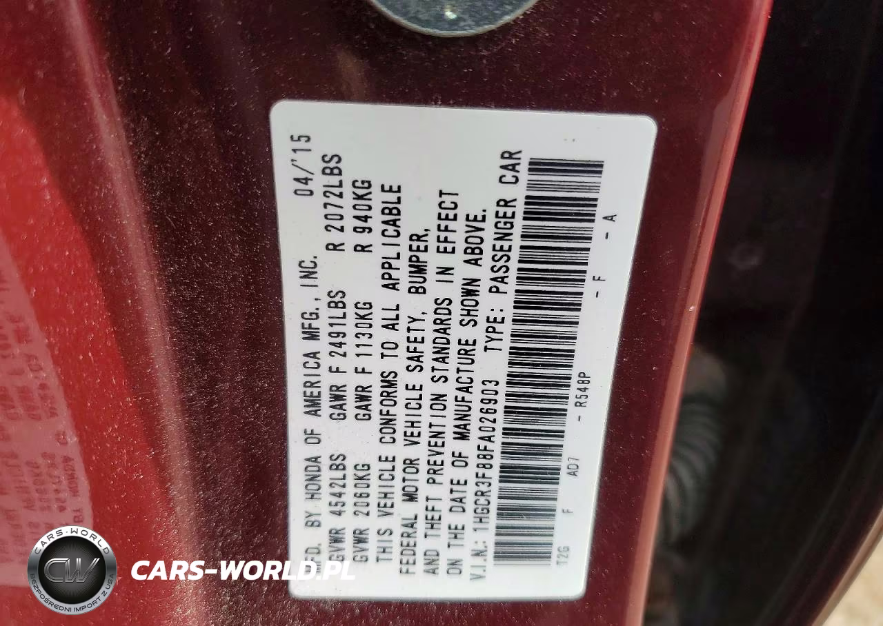 2015 Honda Accord VIN:1HGCR3F88FA026903 - 12