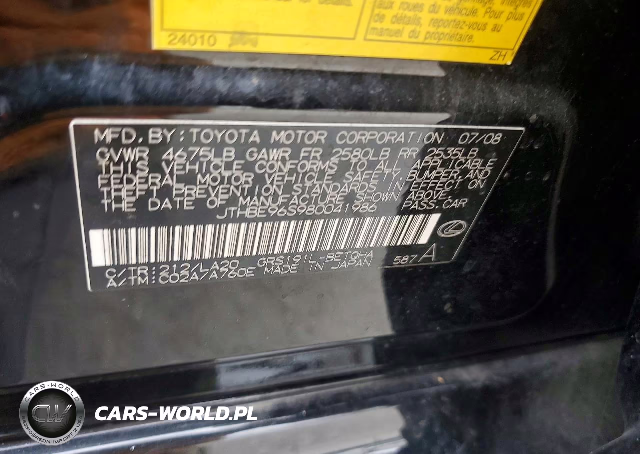 2008 Lexus Gs 350 VIN:JTHBE96S980041986 - 12