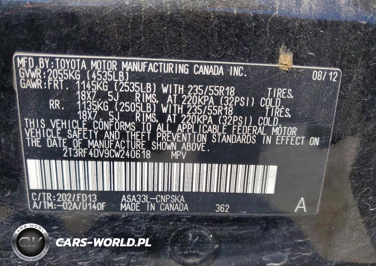 2012 Toyota Rav4 Sport VIN:2T3RF4DV9CW240618 - 13
